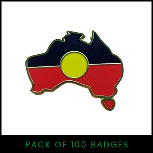 Aboriginal Flag Badge (Map of Australia Shape) - Pack of 100