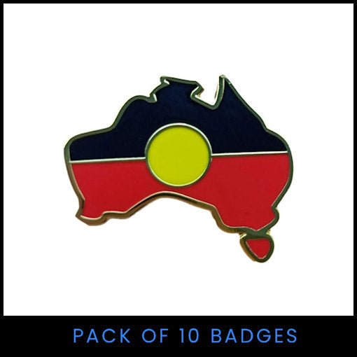 Aboriginal Flag Badge (Map of Australia Shape) - Pack of 10