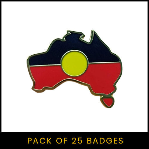 Aboriginal Flag Badge (Map of Australia Shape) - Pack of 25